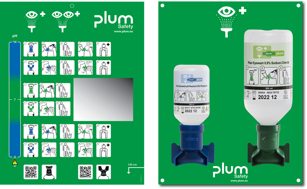4770 Combi-Station with 1x200ml pH Neutral+ 1x500ml Plum Πλύσιμο ματιών+ βάση τοίχου+ εικονόγραμμα