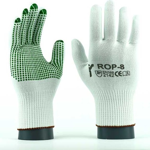 [ROPV] ROPV Γάντια 100% πολυαμίδιο, χωρίς σκόνη (μετρητής 13) PVC με κουκκίδες