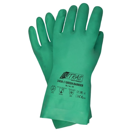 [N3450] N3450 GREEN BARRIER Nitrile chemical gloves, length 32 cm, flock lined