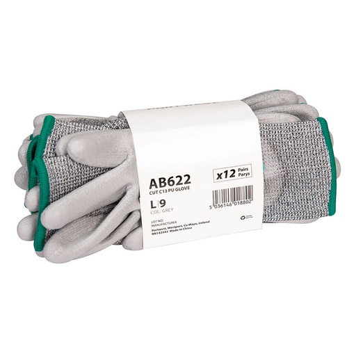 AB622 Cut C13 PU Palm Glove, Essential Multipack, Cut (C), 100°C