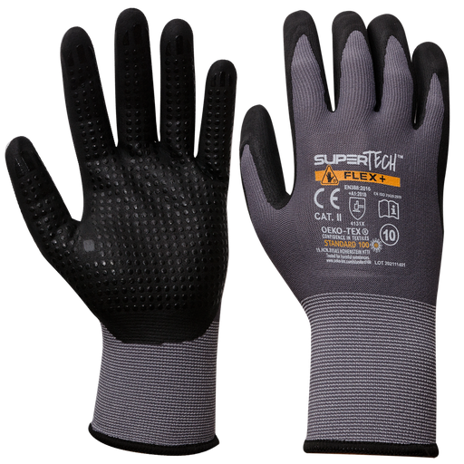 SUPER TECH FLEX + Microfoam Nitrile Coated with PVC dots Safety work gloves