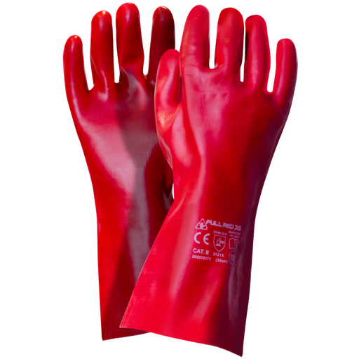 [Fred35XL] FULL RED 35 PVC Coated Заштитни Хемиски Ракавици, должина 35cm