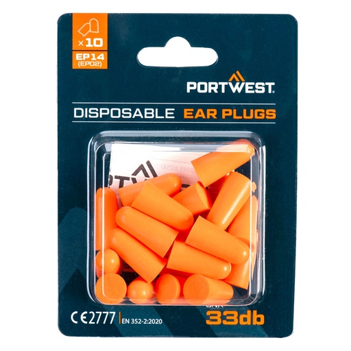 EP14 PU Foam Ear Plugs Blister Pack (10 Pairs)